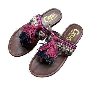 Circus by Sam Edelman Brice Colorful Embroidered Tassel Flat Thong Sandals 6.5